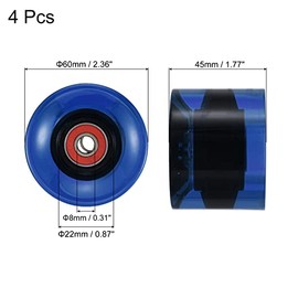 PATIKIL 60mm Longboard Ruedas con Rodamientos ABEC-9, 4 Paquetes Calle Ruedas para Patinetas Crucero Rueda Repuesto 80A, Transparente Azul Rojo