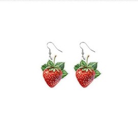 Vegetable And Fruit Dangle Earrings Collection Pickled Cucumber Corn Apple Cauliflower Broccoli Pumpkin Chili Eggplant Cute Earrings-Strawberry