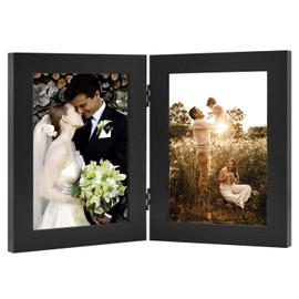 Golden State Art, Decorative Hinged Table Desk Top Picture Photo Frame, 2 Vertical Openings, with Real Glass (5x7 Double, Black, 1-Pack)