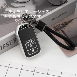 [Unhoke] Fits Honda Key Case Freeze Key Cover Bezel RU Series New Fit Step Wagon RP1 2 3 4 Accord Grace CR-V New Model Odysse Smart Key Case Key Holder Fashionable (Silver Black)