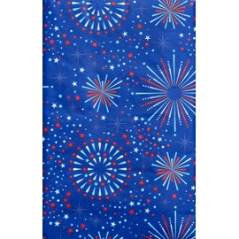 Americana Vinyl Tablecloth - Patriotic Festive Fireworks Abstract, Flannel Back (52" x 70" Oblong)