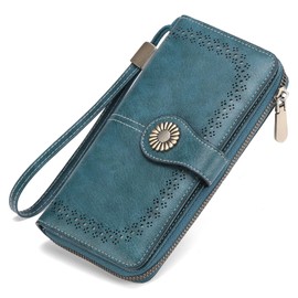 SENDEFN Women's Purse Zipper Travel Leather Purse Large Capacity Credit Card Holder with Wristlet Strap