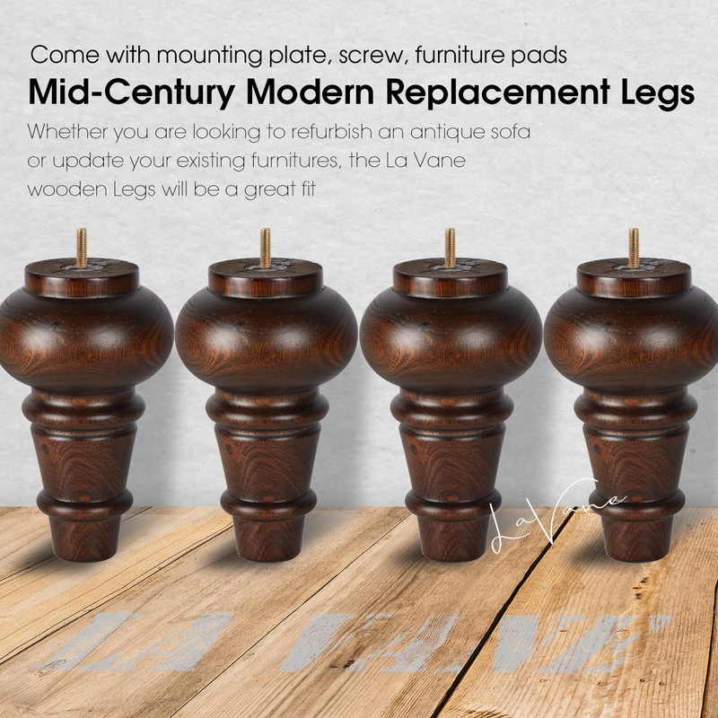 La Vane 6 inch Wooden Furniture Legs, 4PCS Soild Wood