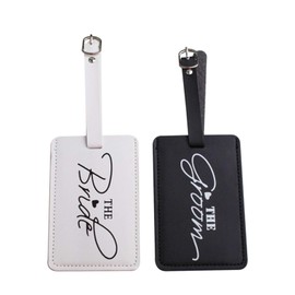 cdhgsh 1Set PU Leather Luggage Tag Bride Groom Passport Case for Couples Honeymoon Luggage Tag Black+White