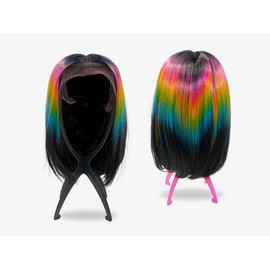 Generic Travel Size, Collapsible Wig Stand (Pink & Black) 2 Pack - Portable Wig Dispaly, Hat Holder, Hair Accessories Display - Long & Short Wigs