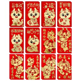 36PCS 6.69x3.54" Chinese Red Envelopes, Cute Dragon Red Packet Envelopes 2024 Classic Chinese Styled Lai See Lucky Money Envelopes New Year Hong Bao for Spring Festival Wedding Birthday