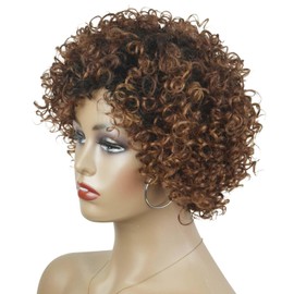 Brazilian Wigs 10 inch Short Kinky Curly Human Hair Wigs For Black Women Short Wigs No Lace Front (Gradient Brown)