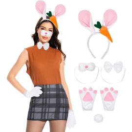 Easter Bunny Costume Adult White Rabbit Outfit Accessories Ears Headband Nose Tail Gloves Bow Womens Costume