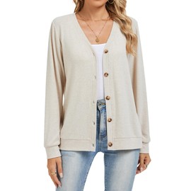 Dimur Cardigan for Women Business Casual Outfits Long Sleeve Lihgt Weight Button Down Sweaters Fall Fashion Apricot Medium