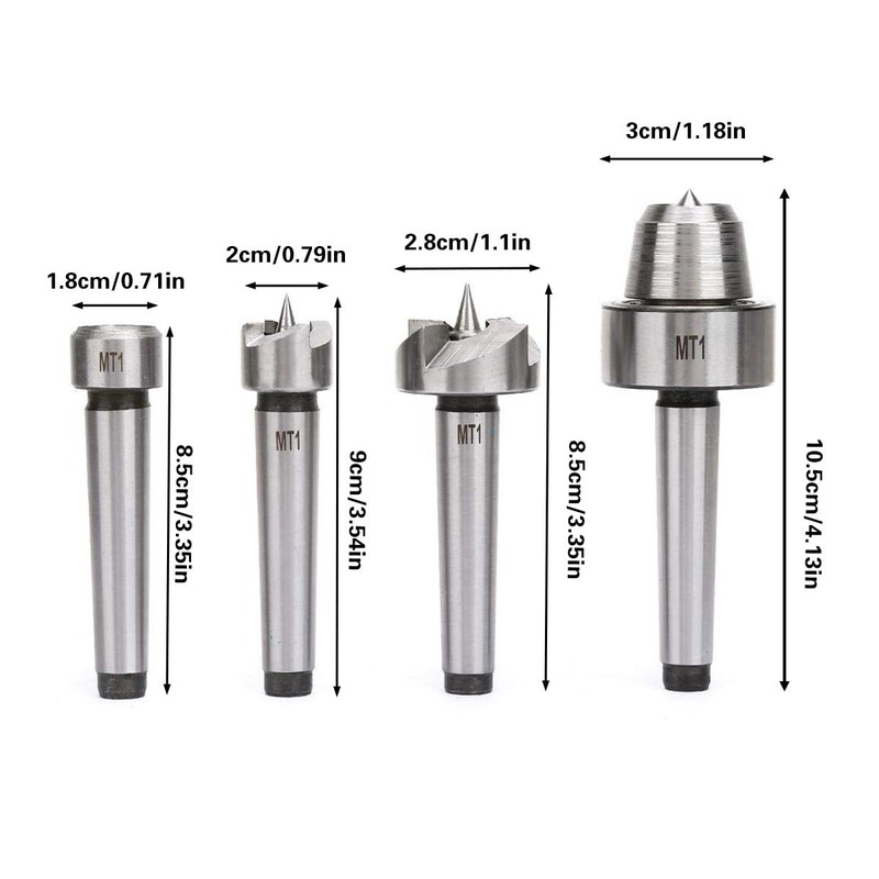 AIMALL 4PCS Wood Lathe Centre Set with MT1 Taper, Drive