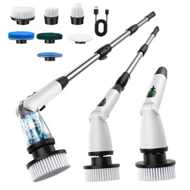 11 in 1 Electric Spin Scrubber Cordless Cleaning Brush 3 Adjustable Angles 2 Adjustable Speeds LED Display Shower Cleaner Brush Supplies Extension Long Handle for Bathroom Floor Tile Toilet Waterproof