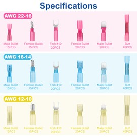 380PCS 22-10 AWG Heat Shrink Wire Connectors kit, Waterproof Marine Automotive Electrical Terminals Kit, Bullet Fork Butt Spade Splices Crimp Connector Assortment