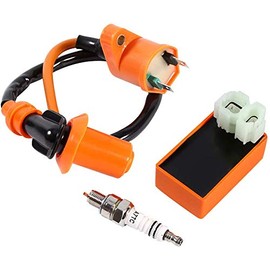 CDI Zündspule Zündkerze, Racing Performance 6 Pin CDI Box + Zündspule + Zündkerze Neue Racing Performance Ignition Racing Coil Racing Für GY6 50CC 125CC 150CC Motorisierte Motorrad
