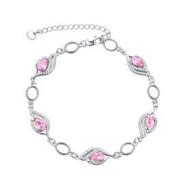 PRAYMOS October Birthstone Bracelets for Women Mom Mother's Grandma Sterling Silver Women's Bracelets Pear Shape Bracelet Pink Birthstone Jewelry Gifts…