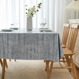 LIBERECOO Vinyl Tablecloth with Flannel Backing Oil-Proof PVC Table Cloth Stain-Resistant Wipeable Rectangle Table Cover for Indoor and Outdoor (Carbon Gray Wood, 60"x102" Rectangle Tablecloth)