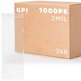 3" x 8" Long Zip Bags, 1000 Pack, Clear Plastic Reclosable Zip Baggies, 2 Mil Thick, Resealable Poly Bags for Packaging Insence, Necklaces, Jewelry & Office Supplies. GPI
