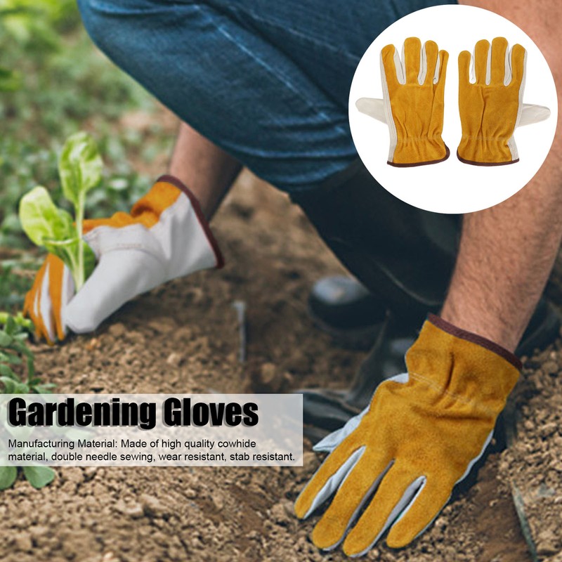 Garden Cowhide Gloves Puncture Proof Wearproof Full Finger Leather Gloves