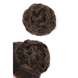 Rose bud Messy Bun Hair Pieces For Women Hair Bun Extension Updo Curly Messy Bun Scrunchie Natural Black in Light Auburn