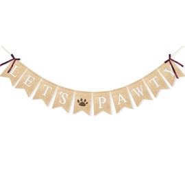 Uniwish Burlap Let’s Pawty Banner Dog Birthday Party Decorations Puppy Pet Dogs Cats Happy Birthday Paw Print Sign Photo Backdrop