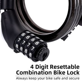 ROCKBROS Bicycle Lock Cable Lock High Security Level 4 Digit Combination Code Lock 120 cm / 11 mm Lock for Bicycles, Motorcycles, E-bikes, Scooters, Baby Prams