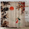 Japanese Shower Curtain Asian Red Plum Blossom Sun Koi Bamboo