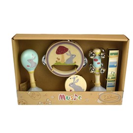 Kaper Kidz Calm & Breezy Rabbit Wooden 5PCS Musical Set : 5 Piece Baby Music Gift Set