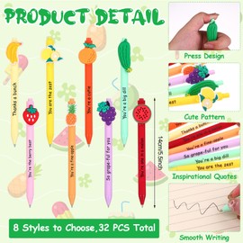 32 Set Positive Fruit Pen Gifts Funny Motivational Fruit Ballpoint Pens Affirmation Encouragement Cards Appreciation Gifts Team Building Party Favor Inspirational Gifts for Coworker Teacher Students