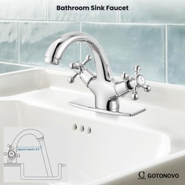 gotonovo Bathroom Sink Faucet Single Hole Double Cross Handle Knobs Lavatory Vessel Sink Mixer Tap Bathroom Faucet with Pop up Drain and Deck Cover Plate Polish Chrome