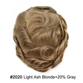 Mens Toupee Poly Skin Hair System For Men Hair Pieces Toupee For Men Real Human Hair Men Hair Replacement System Natural 8x10-120%medium light to medium density#2020 20# LIGHT ASH BLONDE+20%GRYE