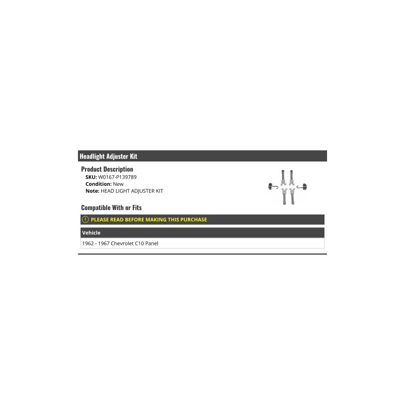 Headlight Adjuster Kit - Compatible with 1962-1967 Chevy C10 Panel