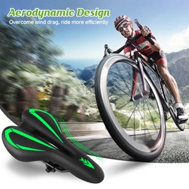 Green Comfortable Gel Bike Seat with Extra Soft Cushion Padded,Fits Most Bikes.Ergonomic Bicycle Saddle Cushion with Waterproof PU Leather for Men Women