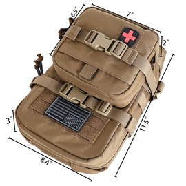 Tactical Mini Molle Hydration Pack,Molle Hydration Carrier with IFAK Pouch&US Flag&Med Patch,Hydropack for 2L Water Bladder (Coyote Brown)