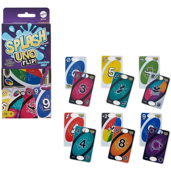 Mattel Games Uno Flip Splash Matching Card Game Featuring 112 Water Resistant 2-Sided Cards, Game Night, Gift Ages 7 Years & Older