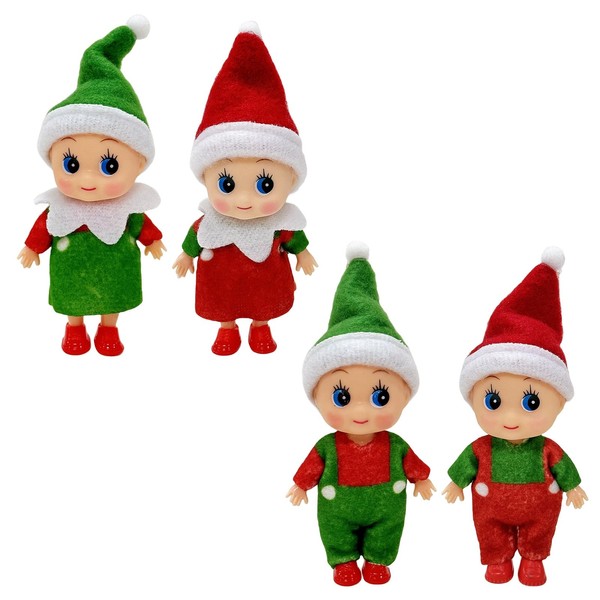 Mienocol 4pcs Baby Elf Doll for Boys&Girls,Christmas Elf Baby Little Christmas Elves Christmas Tradition Mini Elf Baby Doll Christmas Accessory Tiny Elf Dolls for Xmas Gift Stocking Stuffers