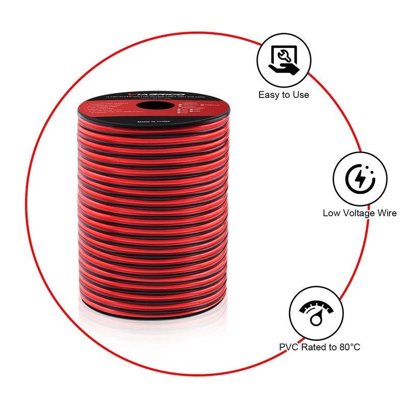 VIABRICO 18Gauge 200FT Electrical Wire Cable 2 Conductors Red Black