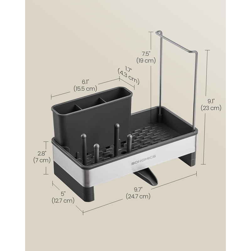 SONGMICS Kitchen Sink Caddy Tidy, Sink Organiser with Sponge Holder,