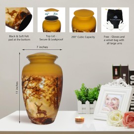 NANIURN Cremation Urns for Burial,Urn for Ashes Adult Male & Women,Funeral Urns for Ashes,Erns,Memorial Urn,Yellow Deer Adult - Large Size