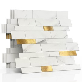 MOFIT Backsplash Tile for Kitchen Peel and Stick Stone Matte Finish,Bathroom Tiles Stickers 3D Wall Panel Linear Mosaic Marble Backsplash Waterproof(10sheets,Castle Brown)