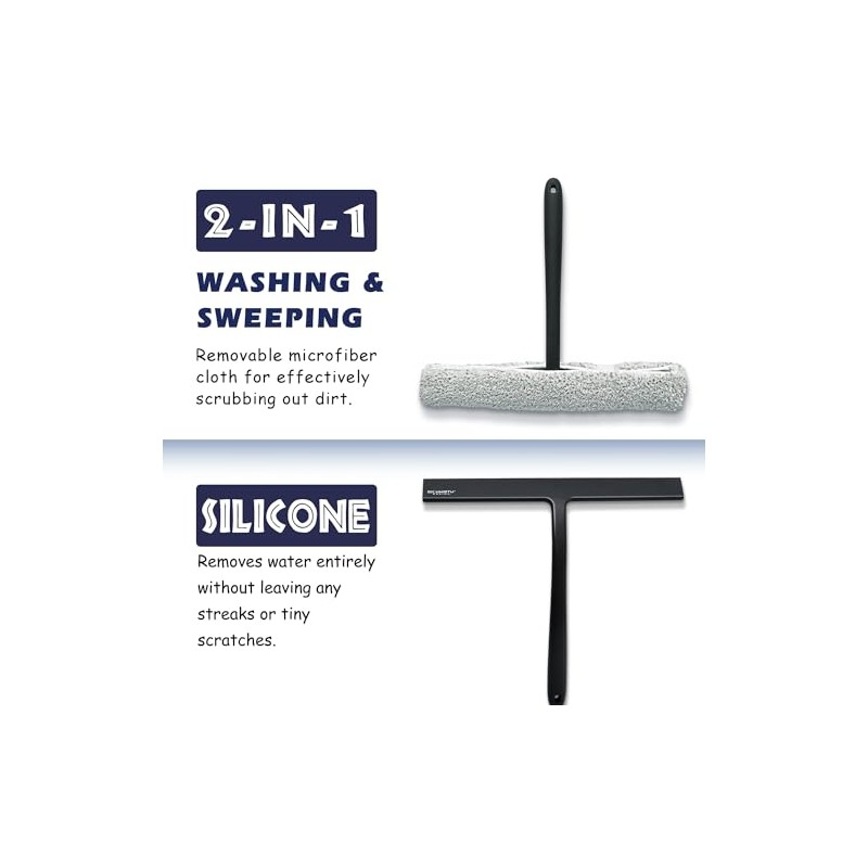 12 Inch Silicone Shower Squeegee with Microfiber Scrubber