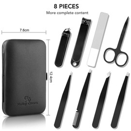 Tweezers Set and Nail Clippers 8Pcs Precision No Gaps Eyebrow Tweezer Kit for Facial Hair Men & Women Travel Tweezers with Leather Case