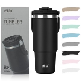 TYESO Tumbler with Straw, 47.2 fl oz (1,200 ml), Water Bottle, Cold and Heat Retention, Large Capacity, Stainless Steel Bottle with Lid, No Spills, Water Bottle, Portable, Handle, Vacuum Insulated
