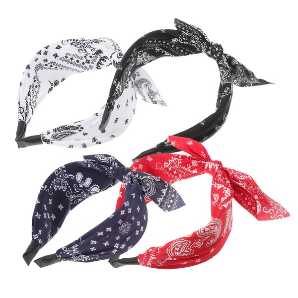 Vaguelly 4pcs Wide Bandana Headbands for Women Elastic Knot Hair