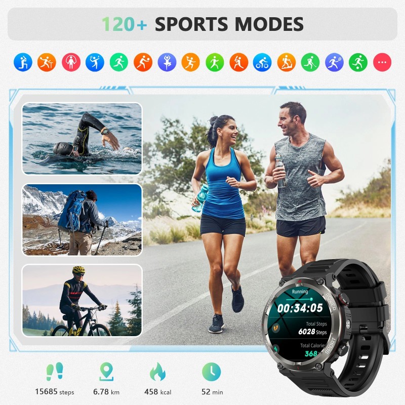 Reloj inteligente militar para hombre (recepción/marcación de llamadas) resistente táctico