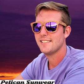 Pelican Sunwear Wood Sunglasses | Polarized | Vintage Wooden Frame | 100% UVA/UVB Protection | Bamboo Case | Men Women