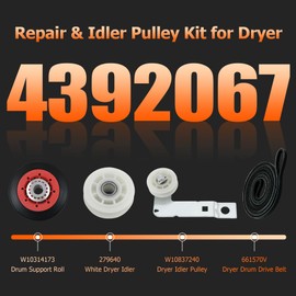 4392067 Dryer Repair Kit and W10837240 Dryer Idler Pulley Fit for Whirlpool Maytag Admiral Kenmore Dryer - Bravos Dryer parts and Duet Dryer Parts Compared to # 4392067VP 80047 587637 by Funmit