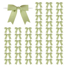 Meseey 50 Pcs 3 Inches Grosgrain Ribbon Twist Tie Bows Spring Moss Pretied Premade Craft Bows for Treat Bags Gift Wrapping Basket Wedding Baby Shower Brithday Christmas Party (Spring Moss)
