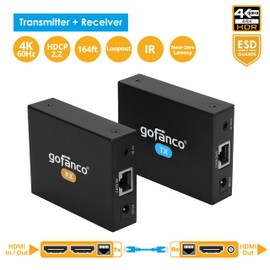 gofanco 4K HDMI Extender Balun Over CAT6/7 – 164ft @4K, 230ft @1080p, 4K @60Hz YUV 4:4:4, HDR, 18Gbps, HDCP 2.2, Loopout, IR Passthrough, 5.1ch Audio, Near Zero Latency (HD20Ext-BSC)