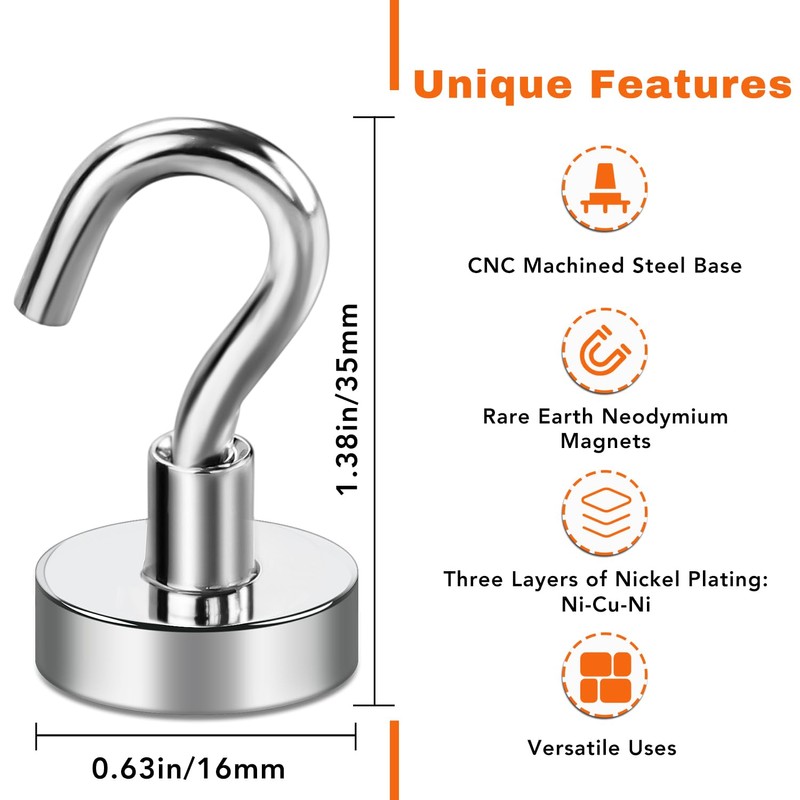 E BAVITE Strong Magnetic Hooks, 30Lbs Magnetic Hooks Neodymium Magnets