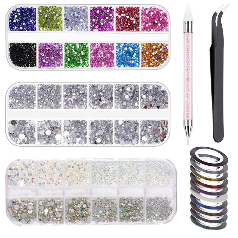 HASTHIP® Kit de Arte de Uñas con Diamantes Imitación Multicolor,Herramientas