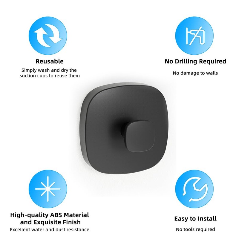 KYOEON Suction Cup Hooks, Pack of 2, Black Wall Hooks,